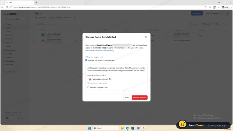 Asana: Removing a member offers to hand their unfinished tasks to someone else