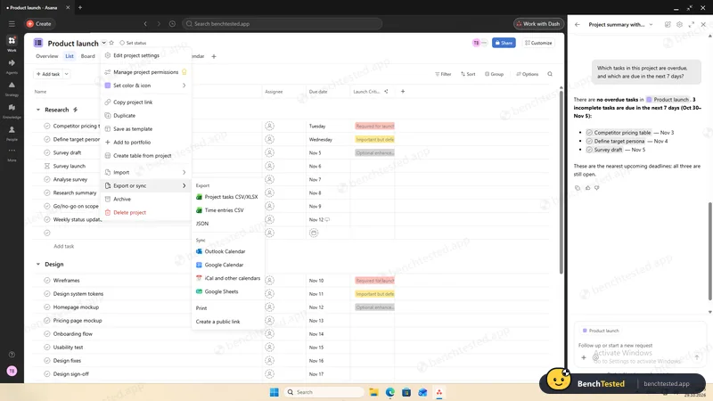 P8: project exported to CSV