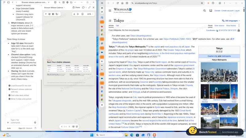 BrowserOS neo: Slide 3 of the deck: the next four stable releases of each browser