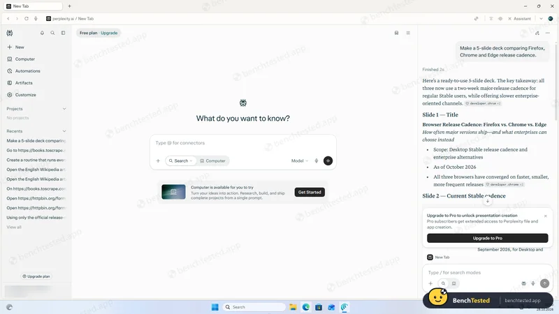 Asked for a five-slide deck (reinstalled, Free plan)