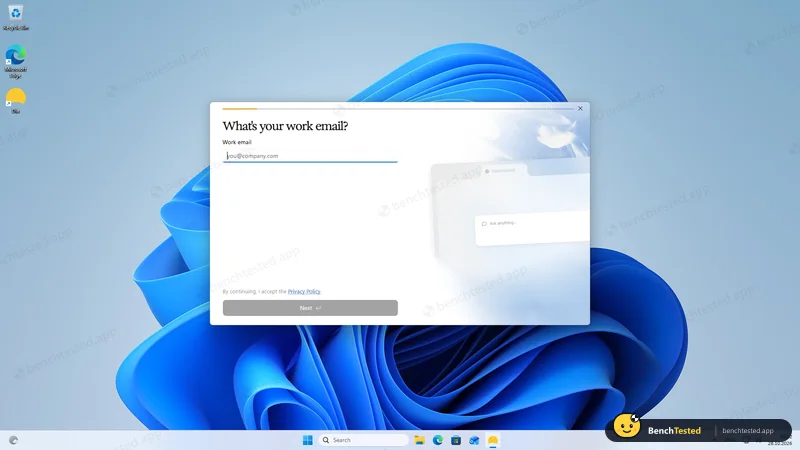 First launch asks for a work email