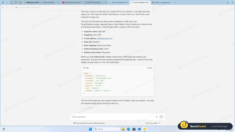 Task 2, fill and submit a test form
