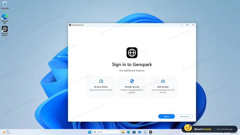 Genspark: First window after installing: “Sign in to Genspark” with Sign in and Don't sign in